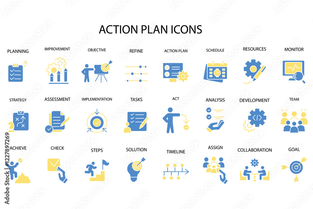 Poster action plan icon set.vector.editable stroke.linear style sign for use web design,logo.symbol illustr