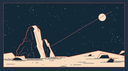 Naklejka premium Minimalist Flat Vector Illustration of Asteroid Space Exploration