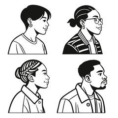 Stylish People Avatar Collection - Elegant Line Art Design
