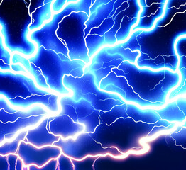 Versus banner. Lightning strikes. Confrontation template, vs battle or fight concept. Red and blue colors. Flash light thunderbolt spark. Realistic transparent neon light.generative ai