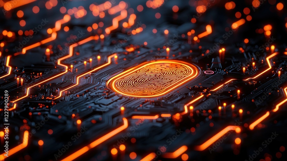 Poster glowing fingerprint sensor on circuit board