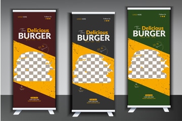 Corporate business roll up banner design template. Modern Business Roll Up Banner. Professional Unique Corporate Roll Up Banner Signage Standee Template for Multipurpose Use with Three Color Variation
