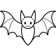 Cute Bat Silhouette Line Art  Black Vector Carton Illustration