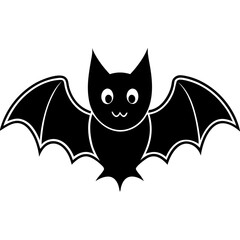Cute Bat Silhouette Line Art  Black Vector Carton Illustration