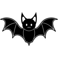 Cute Bat Silhouette Line Art  Black Vector Carton Illustration