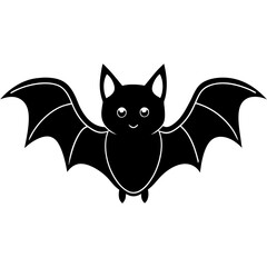 Cute Bat Silhouette Line Art  Black Vector Carton Illustration
