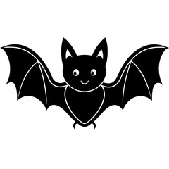 Cute Bat Silhouette Line Art  Black Vector Carton Illustration