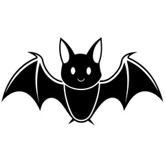 Cute Bat Silhouette Line Art  Black Vector Carton Illustration