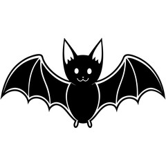 Cute Bat Silhouette Line Art  Black Vector Carton Illustration