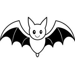 Cute Bat Silhouette Line Art  Black Vector Carton Illustration
