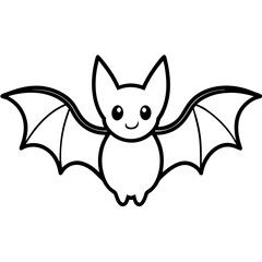 Cute Bat Silhouette Line Art  Black Vector Carton Illustration
