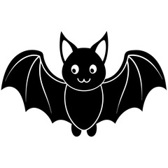 Cute Bat Silhouette Line Art  Black Vector Carton Illustration