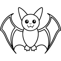 Cute Bat Silhouette Line Art  Black Vector Carton Illustration