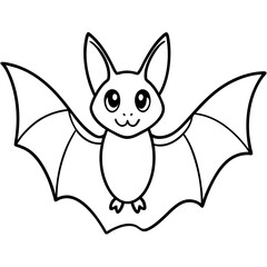 Cute Bat Silhouette Line Art  Black Vector Carton Illustration