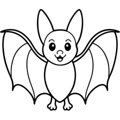 Cute Bat Silhouette Line Art  Black Vector Carton Illustration