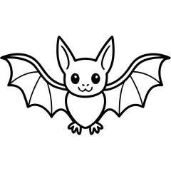 Cute Bat Silhouette Line Art  Black Vector Carton Illustration
