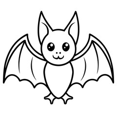 Cute Bat Silhouette Line Art  Black Vector Carton Illustration