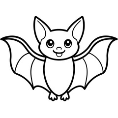 Cute Bat Silhouette Line Art  Black Vector Carton Illustration