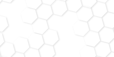 Abstract background with white color hexagons,Abstract white and grey color hexagonal geometric background with copy space. geometric mesh cell texture.