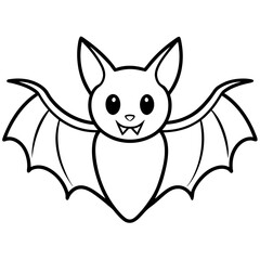 Cute Bat Silhouette Line Art  Black Vector Carton Illustration