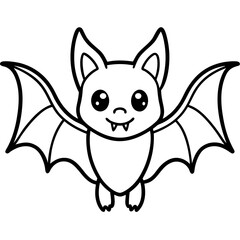 Cute Bat Silhouette Line Art  Black Vector Carton Illustration