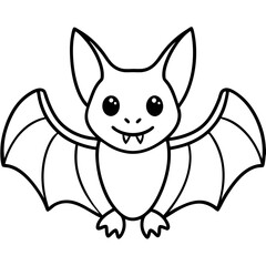 Cute Bat Silhouette Line Art  Black Vector Carton Illustration