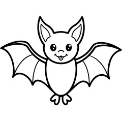 Cute Bat Silhouette Line Art  Black Vector Carton Illustration