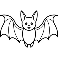Cute Bat Silhouette Line Art  Black Vector Carton Illustration