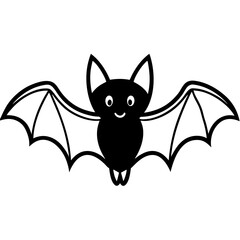Cute Bat Silhouette Line Art  Black Vector Carton Illustration