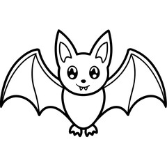 Cute Bat Silhouette Line Art  Black Vector Carton Illustration