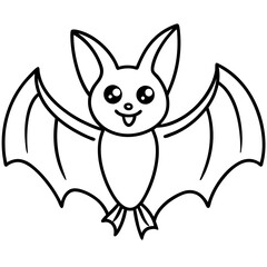 Cute Bat Silhouette Line Art  Black Vector Carton Illustration