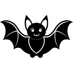 Cute Bat Silhouette Line Art  Black Vector Carton Illustration