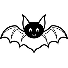 Cute Bat Silhouette Line Art  Black Vector Carton Illustration