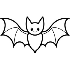 Cute Bat Silhouette Line Art  Black Vector Carton Illustration