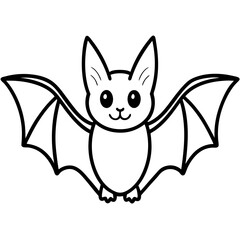 Cute Bat Silhouette Line Art  Black Vector Carton Illustration