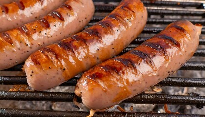 Sausages sizzling on the grill with smoke photo background