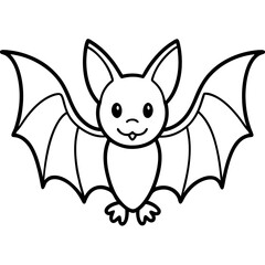 Cute Bat Silhouette Line Art  Black Vector Carton Illustration