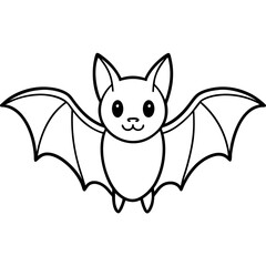 Cute Bat Silhouette Line Art  Black Vector Carton Illustration