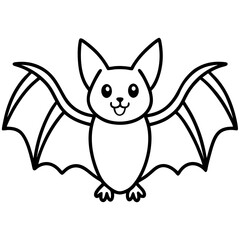 Cute Bat Silhouette Line Art  Black Vector Carton Illustration