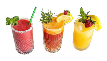 Fototapeta premium Refreshing Summer Drinks Three Colorful Fruit Smoothies in Glasses