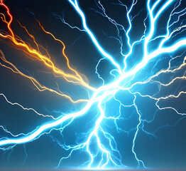 Versus banner. Lightning strikes. Confrontation template, vs battle or fight concept. Red and blue colors. Flash light thunderbolt spark. Realistic transparent neon light.generative ai