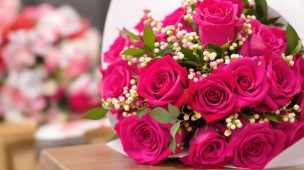 Obraz premium Vibrant Pink Rose Bouquet with White Accents
