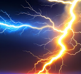 Versus banner. Lightning strikes. Confrontation template, vs battle or fight concept. Red and blue colors. Flash light thunderbolt spark. Realistic transparent neon light.generative ai