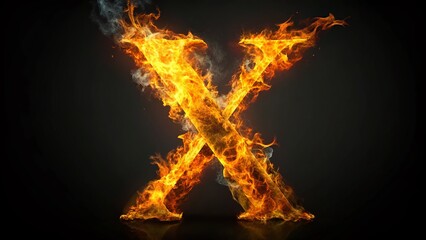 Fiery Letter X - Burning Alphabet X in Dark Background with Copy Space