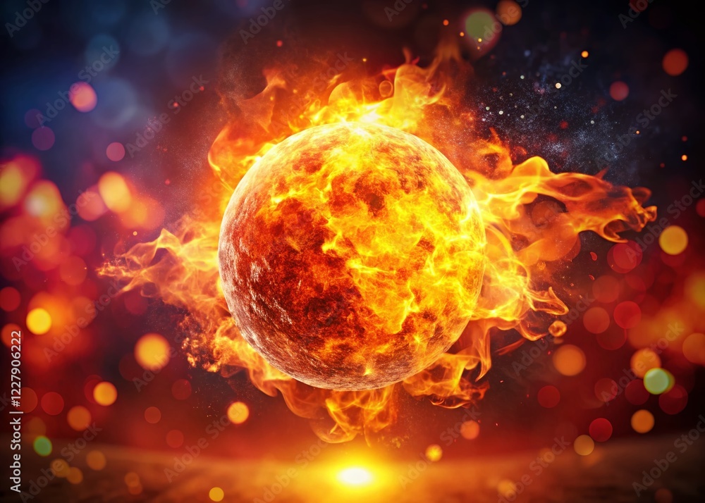 Poster fiery orb with bokeh: stunning abstract fireball image, perfect for design projects