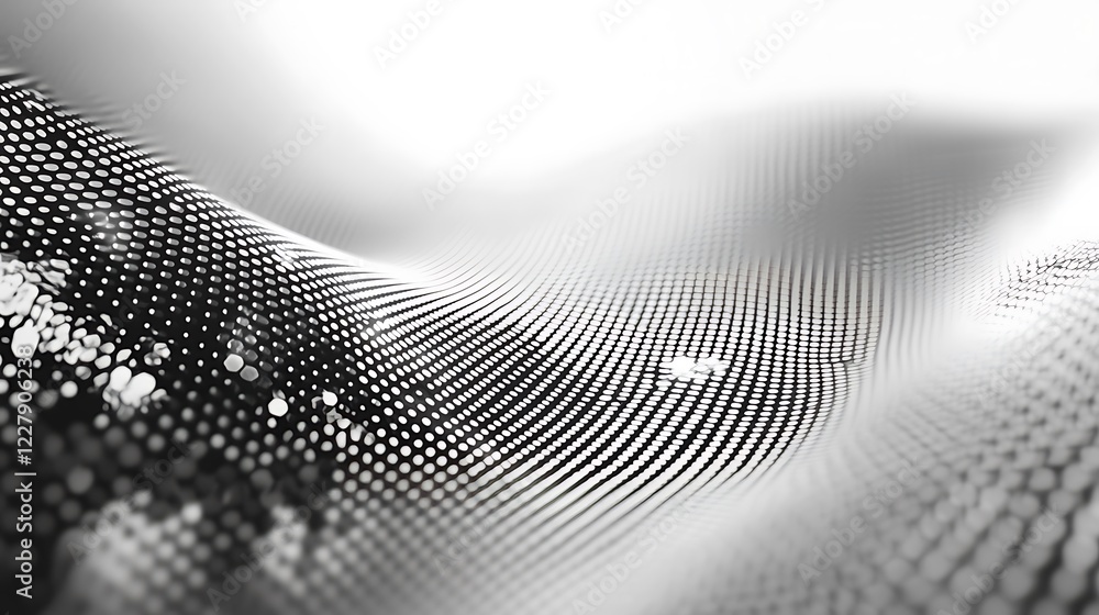 Poster abstract grayscale wave pattern of dots and lines