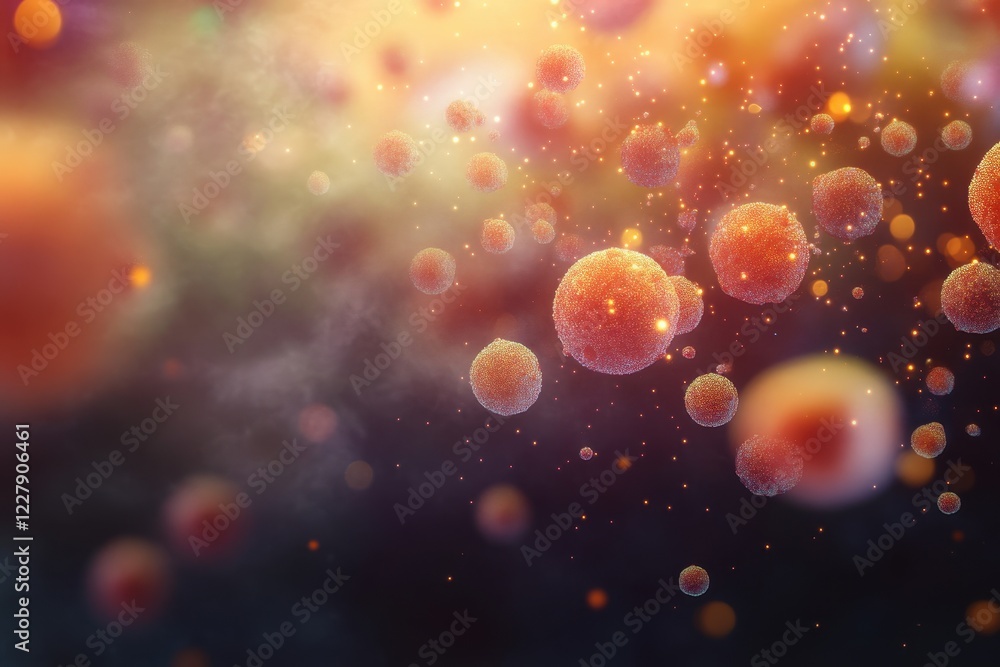 Fototapete microscopic view of bacteria cells with glowing background science and microbiology visuals . biolog