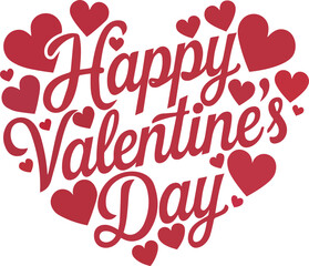 Happy Valentine's Day congratulation in a big heart made up of many pink hearts. Ideal for holiday apartment design. flat vector illustration isolated on white background