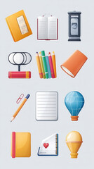 Colorful stationery and learning materials arranged in a creative layout for educational purposes