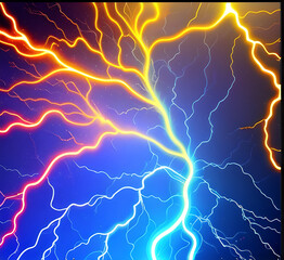 Versus banner. Lightning strikes. Confrontation template, vs battle or fight concept. Red and blue colors. Flash light thunderbolt spark. Realistic transparent neon light.generative ai